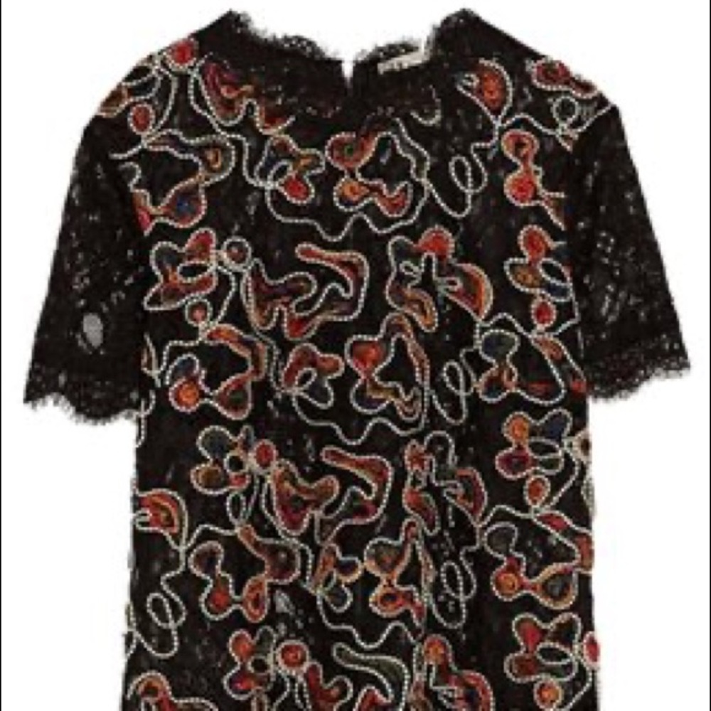 Zara Embroidered Lace and Velvet Top